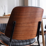A&A Furniture, Dining Chairs Set of 2 Mid Century Modern Retro Faux Leather Chair with Walnut W1143P151496