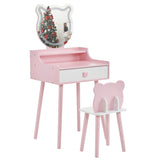 Kids Vanity Table and Chair Set, Girls Vanity with Mirror & 3-Color LED Lights, 1 Large Drawer & 11882332