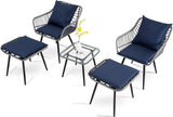 5 Piece Patio Bistro Set with Ottoman, Outdoor Wicker Apartment Balcony Furniture Sets, Rattan Table T2712P305911