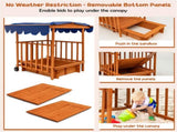 Cedar Wood Kids Sandpit with Playhouse & Canopy, Sandbox with Rear Wheels, NaturalBlue 05048118