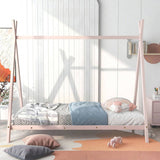 House Bed Tent Bed Frame Twin Size Metal Floor Play House Bed with Slat for Kids Girls Boys , No Box WF286773AAH