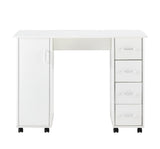 ZUN Home Office Computer Desk Table with Drawers White nail art table with wheels 48850997