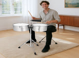 Percussion 13" & 14" Timbales Drum Set with Stand and Cowbell Silver 02216190