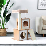 ZUN Wood Cat Tree Cat Tower With Double Condos Spacious Perch Sisal Scratching Post And Replaceable 49271790