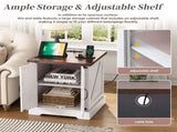 ON-TREND Farmhouse End Table with Charging Station, Rustic Wood Nightstand with Adjustable Shelf, N721P246478K