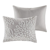 3 Piece Tufted Cotton Chenille Floral Comforter Set Warm Grey/White King/Cal King B035128914