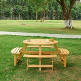 ZUN Outdoor 8 Person Picnic Table, 8 person Round Picnic Table with 4 Built-in Benches, Umbrella Hole, W2275P149764