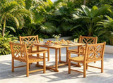 5-Piece Acacia Wood Patio Dining Set for 4, Square Outdoor Table with Umbrella Hole & Ergonomic 19480283