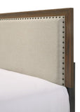 ZUN Brown Cherry Finish Fabric Upholstered Headboard Tufted Nailhead Trim 1pc Queen Size Panel Bed B011P173494