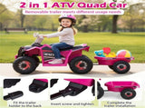 2 in 1 Kids Ride On ATV with Removable Trailer, 6V Electric Quad for Toddlers Ages 3 Rose Red 41959121