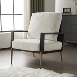 Modern Low Back White Upholstered Accent Armchair with Gold Metal Legs & Rubberwood Frame, Chic Wide 93214634