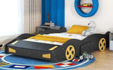 Full Size Race Car-Shaped Platform Bed with Wheels and Storage, BlackYellow WF305760AAB