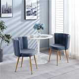Modern haze blue dining chair with iron tube wood color legs, shorthair cushions and W234P181853