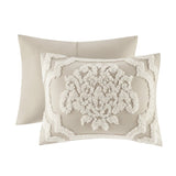 3 piece Tufted Cotton Chenille Damask Comforter Set Taupe King/Cal King B03597174