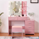 Pink particleboard with textured melamine finish, 5-drawer, 2-tier sliding door mirror cabinet, 55166870