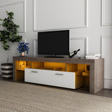 ZUN 20 minutes quick assembly brown simple modern TV stand with the toughened glass shelf cabinet W67943604