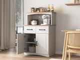 Wooden Kitchen Cabinet White Pantry Storage Microwave Cabinet with Storage Drawer W40953988