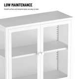 ZUN Four Glass Door Storage Cabinet with Adjustable Shelves and Feet Cold-Rolled Steel Sideboard W1673106109