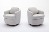 035-Boucle Fabric Swivel Accent Chair With Soild Wood Round Brown Base Leg,Light Gray W527134463