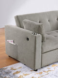 Luelle 57"W Gray Corduroy Convertible Sleeper Loveseat with Cupholders, USB Ports, Magazine Pockets, B061P296419