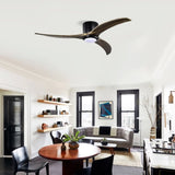 52" Flush Mount Ceiling Fan Solid Wood Blades Ceiling Fan With Light with Remote Control, Noiseless W1592P322632