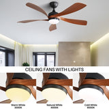 52 Inch Indoor Ceiling Fan With 3 Color Dimmable 5 ABS Blades Remote Control Reversible DC Motor W882P294923