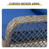 Rattan rocking chair with sparse backrest, grey rattan and blue cushion 89881291