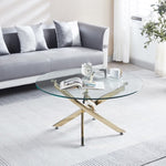 ZUN Modern Round Tempered Glass Coffee Table with Chrome Legs 49076259