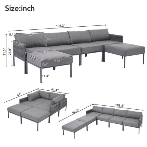 ZUN 6-Pieces Aluminum Patio Furniture Set, Modern Metal Outdoor Conversation Set Sectional Sofa With 45069298