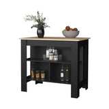 ZUN Light Pine and Black Kitchen Island with Open Storage B062P230640