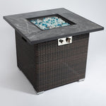 ZUN 30inch Outdoor Fire Table Propane Gas Fire Pit Table with Lid Gas Fire Pit Table with Glass Rocks W85343034