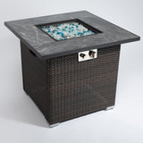 30inch Outdoor Fire Table Propane Gas Fire Pit Table with Lid Gas Fire Pit Table with Glass Rocks W85343034