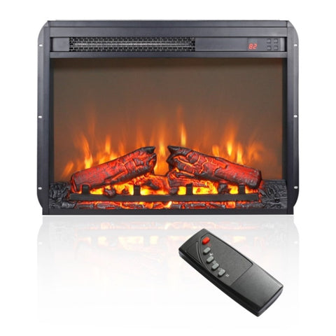 ZUN 23 inch electric fireplace insert, ultra thin heater log set & realistic flame, remote control W1769103308