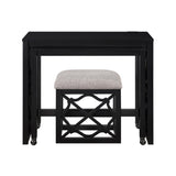 Desks and Stool Set 3pc Black Finish Rolling Desk with Casters, 2 Charging ports Home Office B011P287465