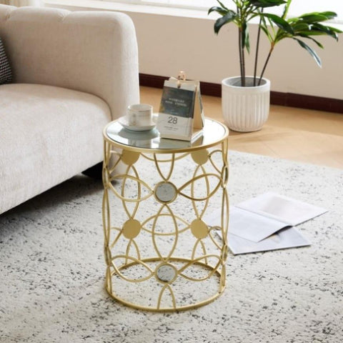 ZUN Modern Side Table [Metal Frame +Mirror Top] N770P234489G