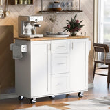 K&K Rolling Kitchen Island with Storage, Kitchen Cart with Rubber Wood Top, 3 Drawer, 2 Slide-Out WF316599AAW