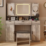 Large Vanity Table Set with LED Lighted Mirror and 2 DIY Pegboards, 5 Hooks, Vanity Desk with 11975877