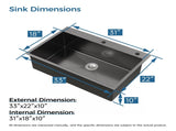 Kitchen Sink, 33x22 Single Bowl, Overmount Handmade Sink in Black, with US Standard Drain and 29507246