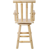 Rustic Bar Stool - Fir Wood Construction, Chair with Footrest,Wide Armrest, Rustic Kitchen Stool, W465P221175