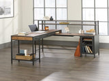 Industrial L-Shaped Desk with 2 Drawers and Shelves, Brown finish B356P402608