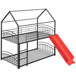 ZUN Twin Over Twin Metal Bunk Bed With Slide,Kids House Bed Black+Red 88600955