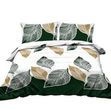 3 Pieces Green Gold Tropical Duvet Cover Set Botanical Palm Leaves Pattern Microfiber Lightweight 41365836