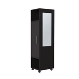 ZUN Cluster 63" Tall Wardrove One-Door Cabinet with Mirror, Three Shelves, Casters and Hanging Rod, B070P210733