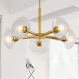Modern Gold 5-Light Sputnik Chandelier with Clear Glass Shades, Mid-Century Hanging Pendant Light W1340P233172