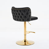 A&A Furniture,Swivel Barstools Adjusatble Seat Height With Gold-plating Base, Classic Velvet W1143P204044