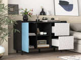 Sideboard Buffet Cabinet, Black Storage Cabinet with Red Doors , 2 Drawers with unique panel styling W409P176583