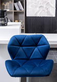 Breni Velvet Diamond Tufted Swivel Adjustable Height Barstool, Set of 2, Blue T2574P164870