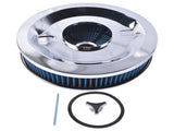 14" x 3" Air Cleaner Set Super Flow Washable Element Blue Recessed Chrome Top 10731620