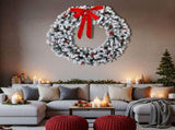 48in Pre-lit Snow Flocked Christmas Wreath, Lighted Artificial Xmas Wreath with 150 Warm White 17485114