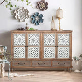59.06" Chic Natural Wood Accent Cabinet, 4 Doord 3 drawers Sideboard Buffet with Adjustable Shelves, W2295P290643